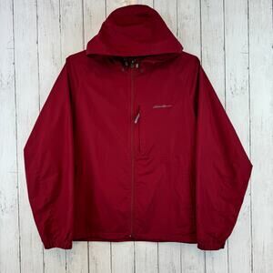 Eddie Bauer Red Packable Hooded Full Zip Waterproof Outdoors Jacket Size Large